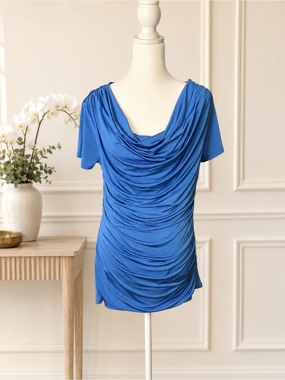 Serena Williams Cobalt Blue Draped Cowl Neck Tunic